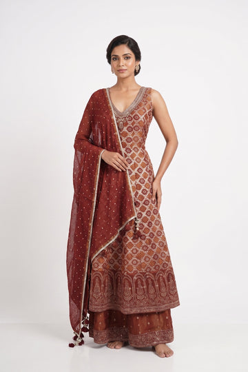 Rust Royale Embroidered Palazzo Gown Set