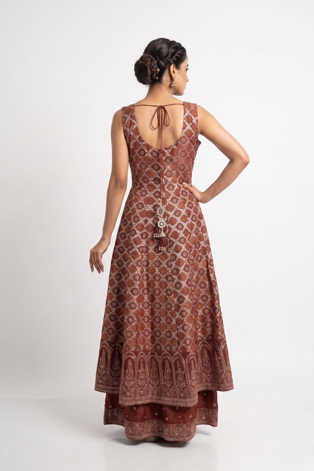 Rust Royale Embroidered Palazzo Gown Set