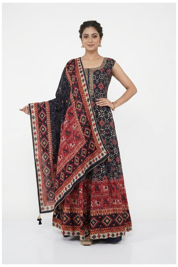 Tribal Print Anarkali Palazzo Set With Dupatta
