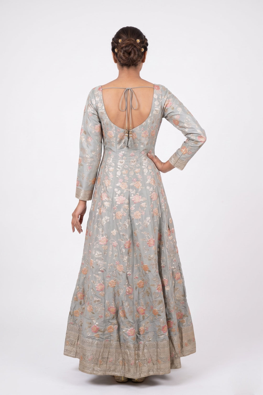 Silver Mist Floral Embroidered Anarkali Set