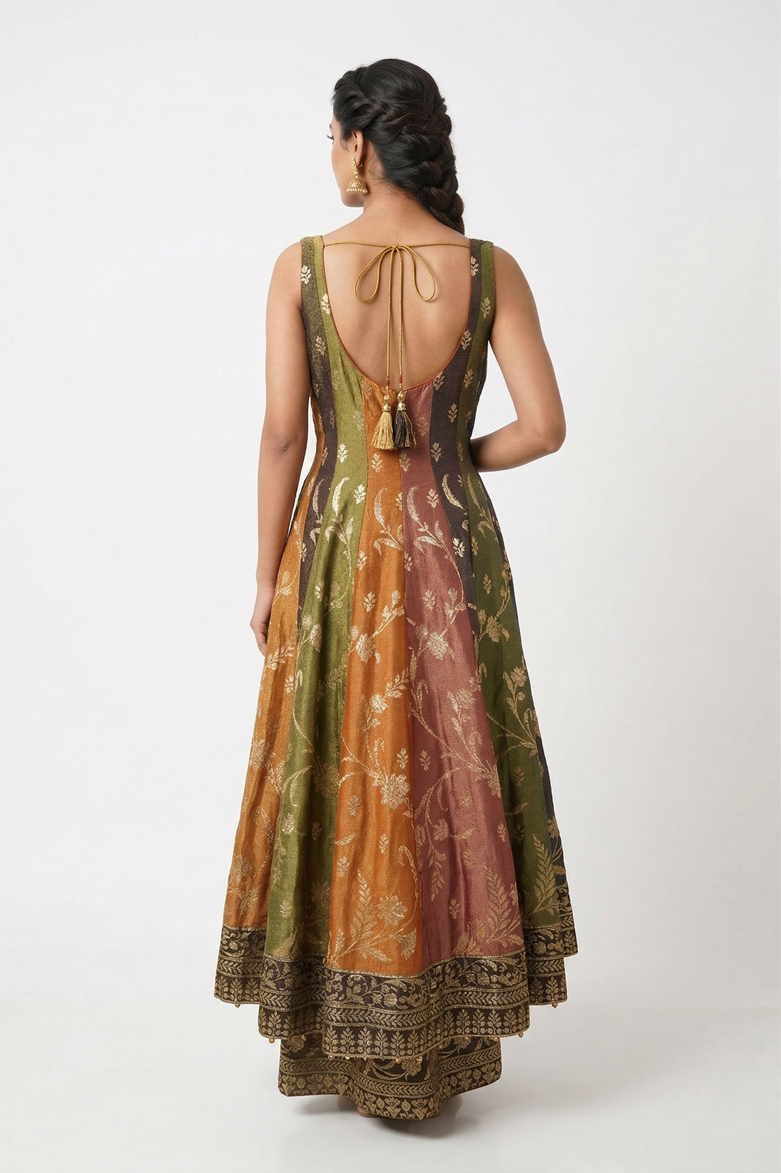 Olive & Rust Banarasi Style Anarkali Set with Rich Woven Dupatta