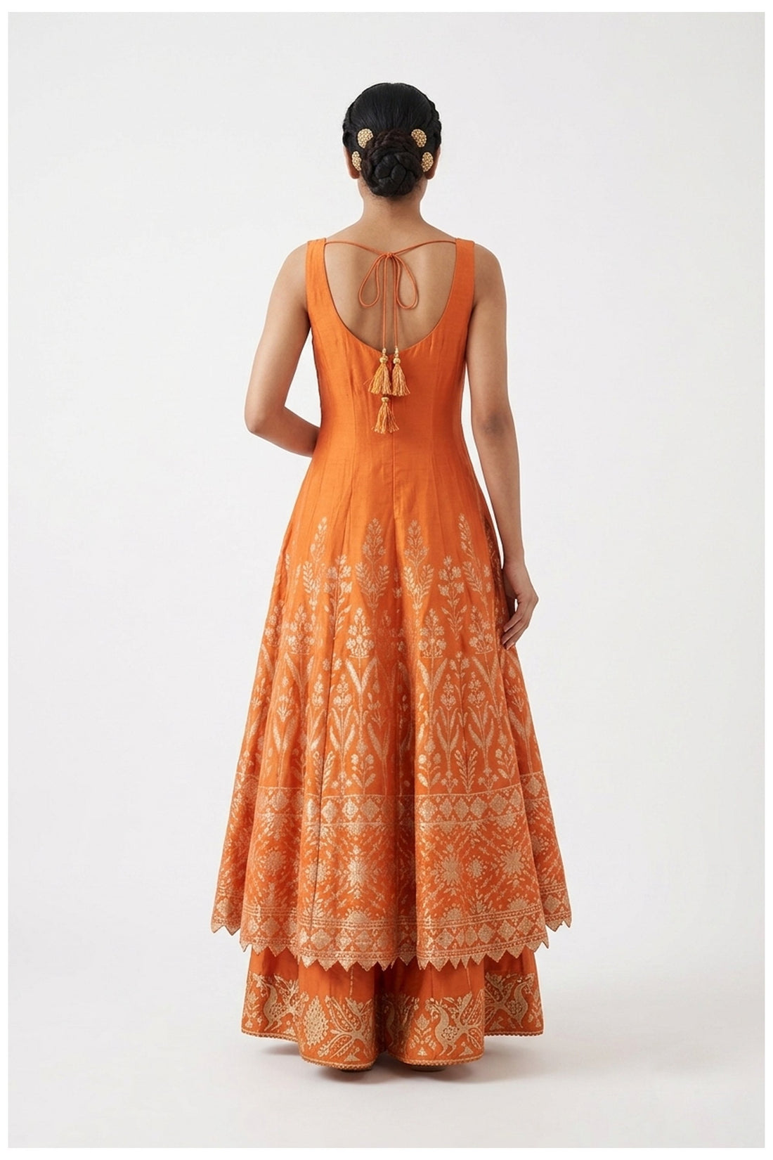 Burnt Orange Zari Woven Kurta Palazzo Set With Dupatta