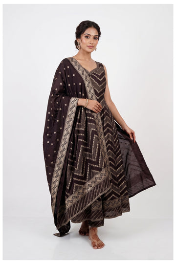 Chocolate Brown Designer Anarkali Set With Dupatta