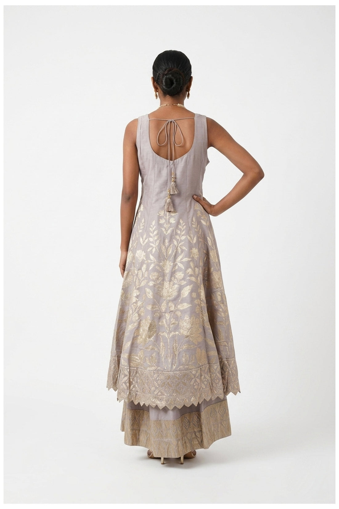 Lavender Grey Zari Woven Kurta Palazzo Set With Dupatta