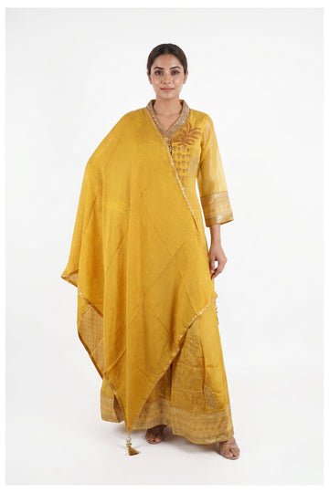 Mustard Yellow Embroidered Palazzo Set With Dupatta