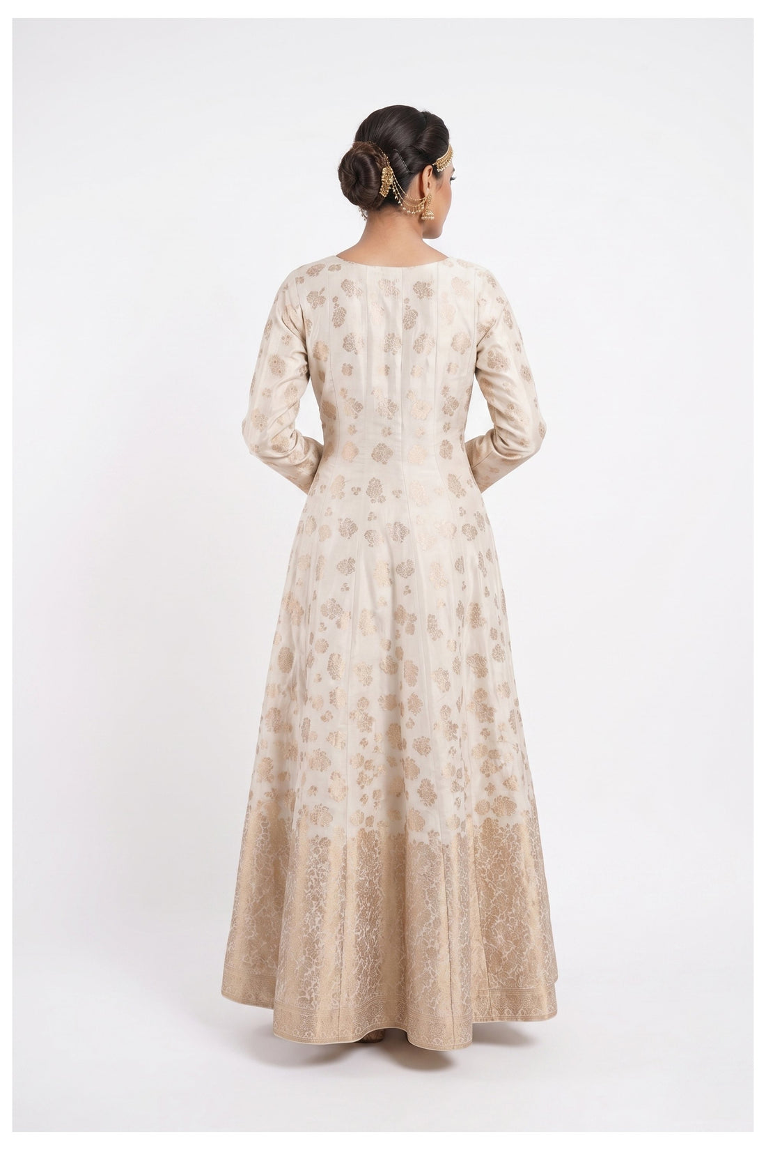 Ivory Gold Woven Anarkali Palazzo Set With Dupatta