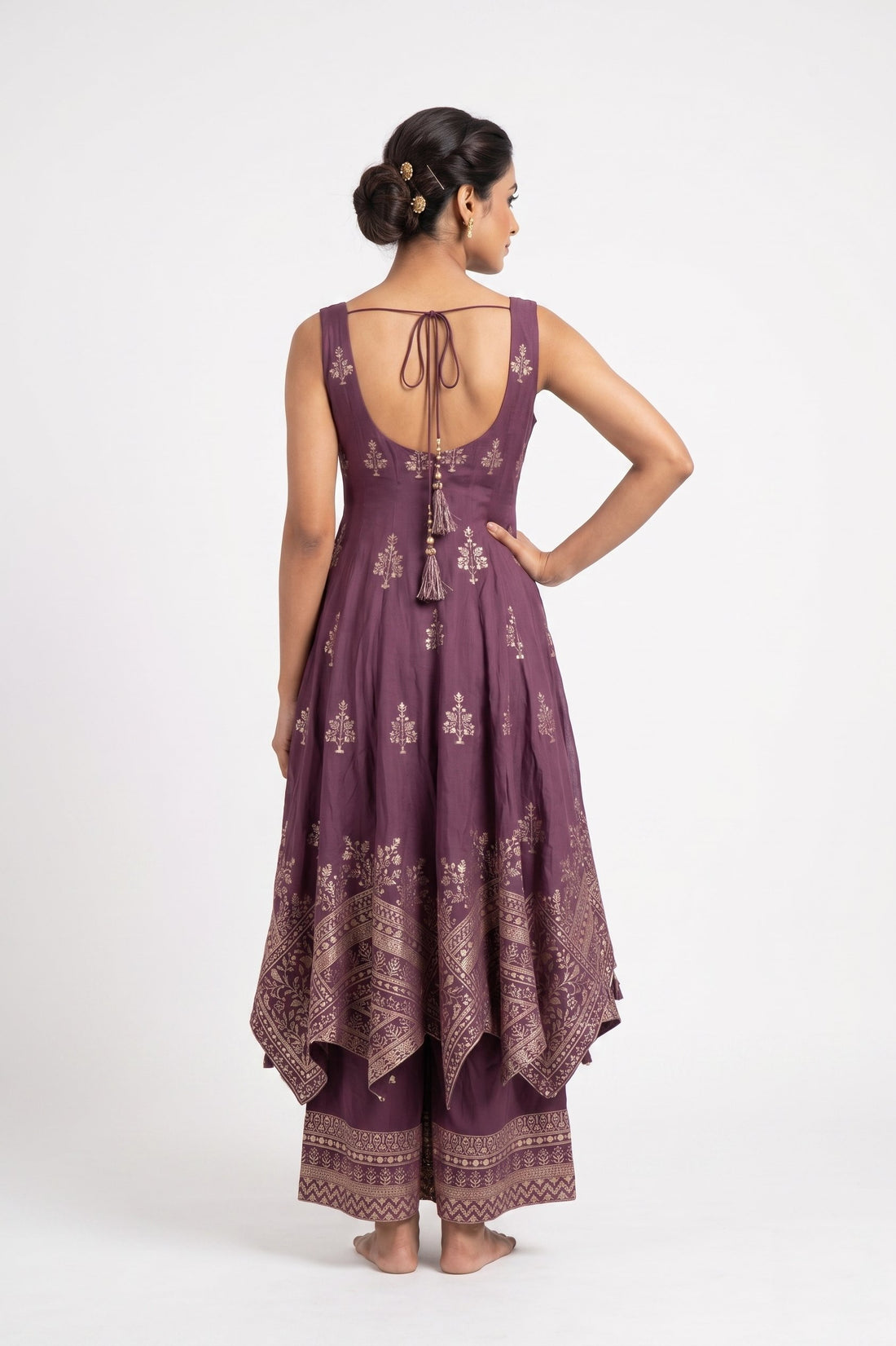 Royal Plum Embroidered Palazzo Gown Set