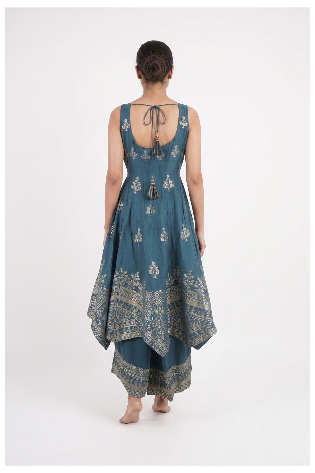 Teal Blue Embroidered Palazzo Suit Set With Dupatta