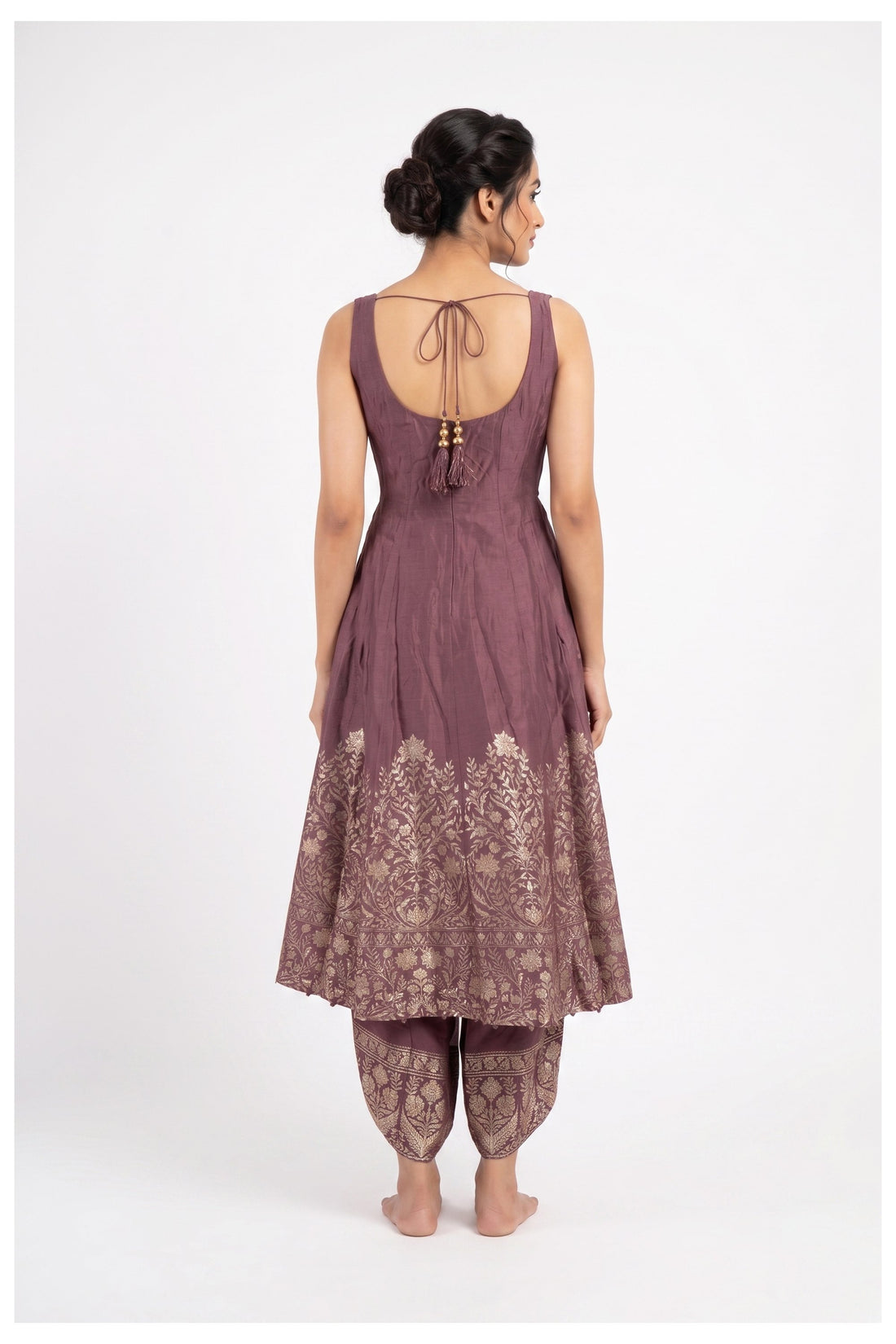 Mauve Embroidered Anarkali Kurta Palazzo Set With Dupatta