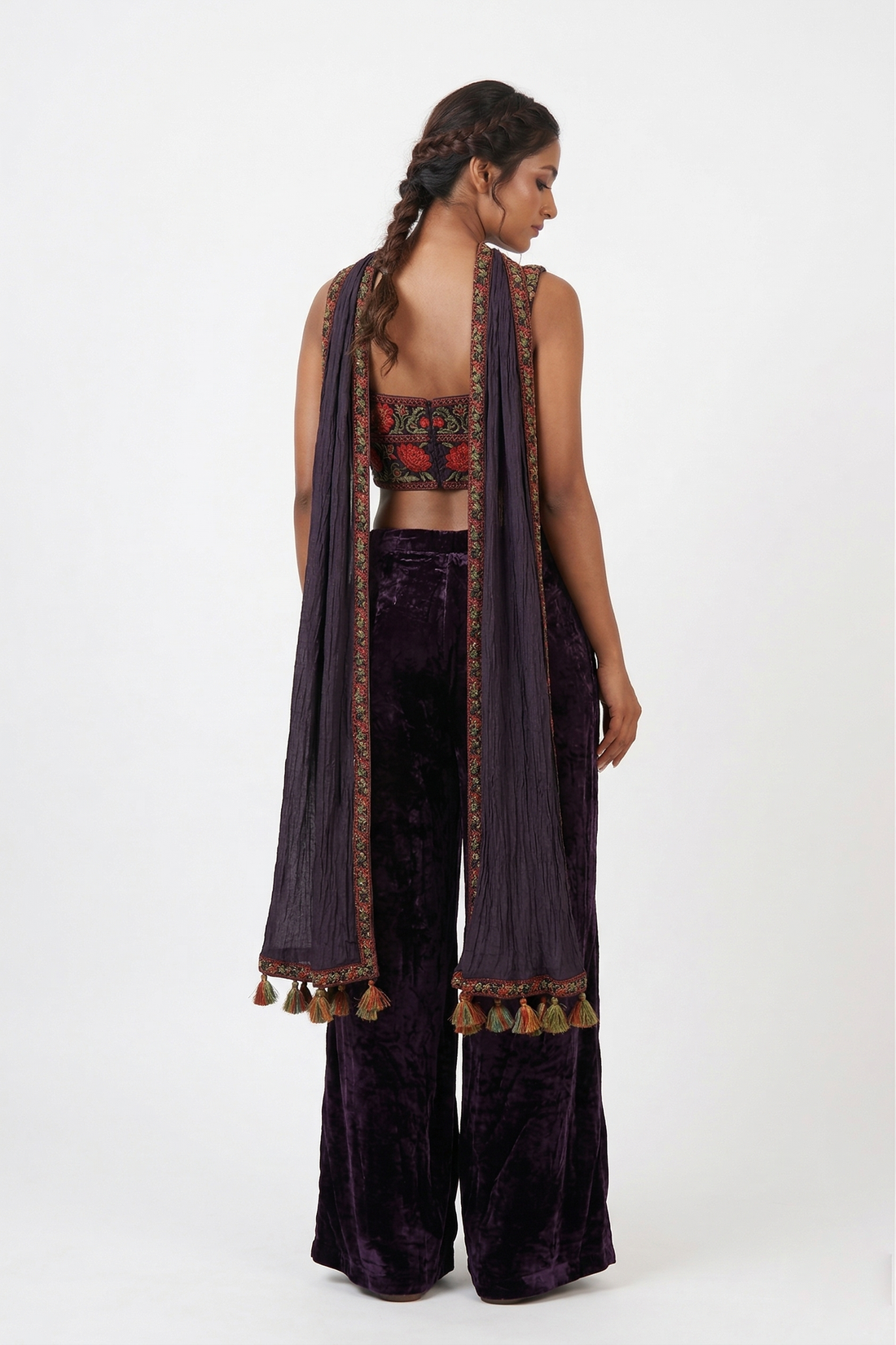 Black Velvet Embroidered Blouse with Statement Palazzo Set