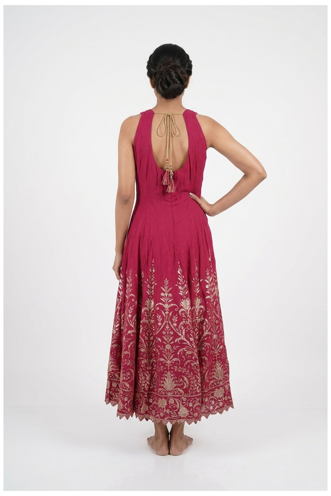 Rani Pink Zari Woven Anarkali Palazzo Set With Dupatta