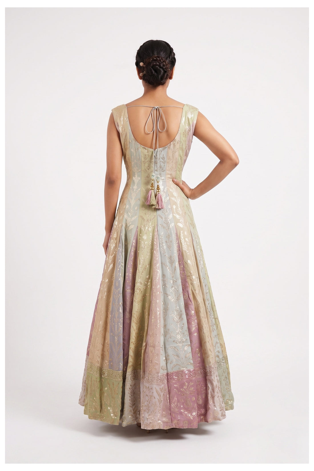 Pastel Multicolor Zari Woven Anarkali Palazzo Set With Dupatta