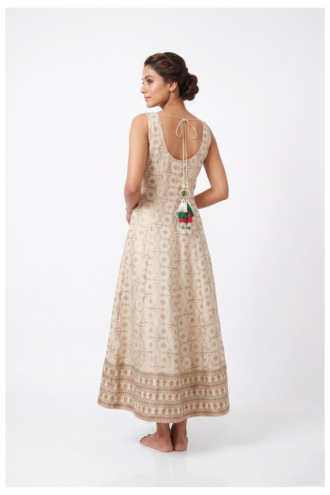 Ivory Gold Printed Anarkali Palazzo Set With Dupatta