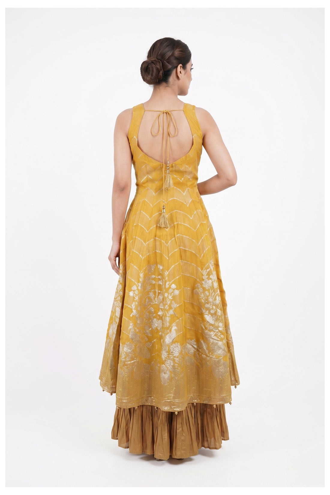 Mustard Yellow Zari Woven Anarkali Palazzo Set With Dupatta