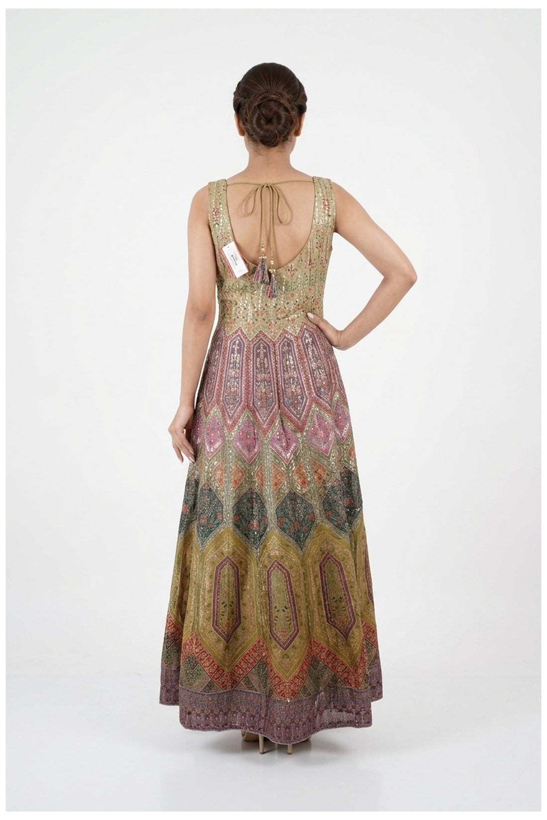 Multicolor Heritage Print Anarkali Dress With Dupatta