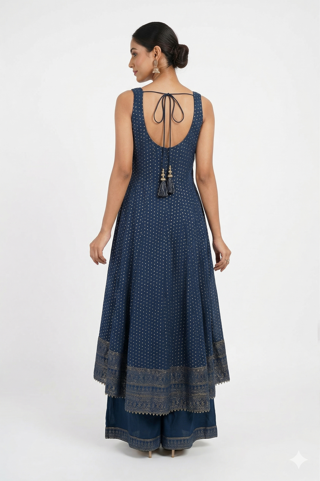 Dark  Deep  Steel  Blue Embroidered Anarkali Set With Dupatta