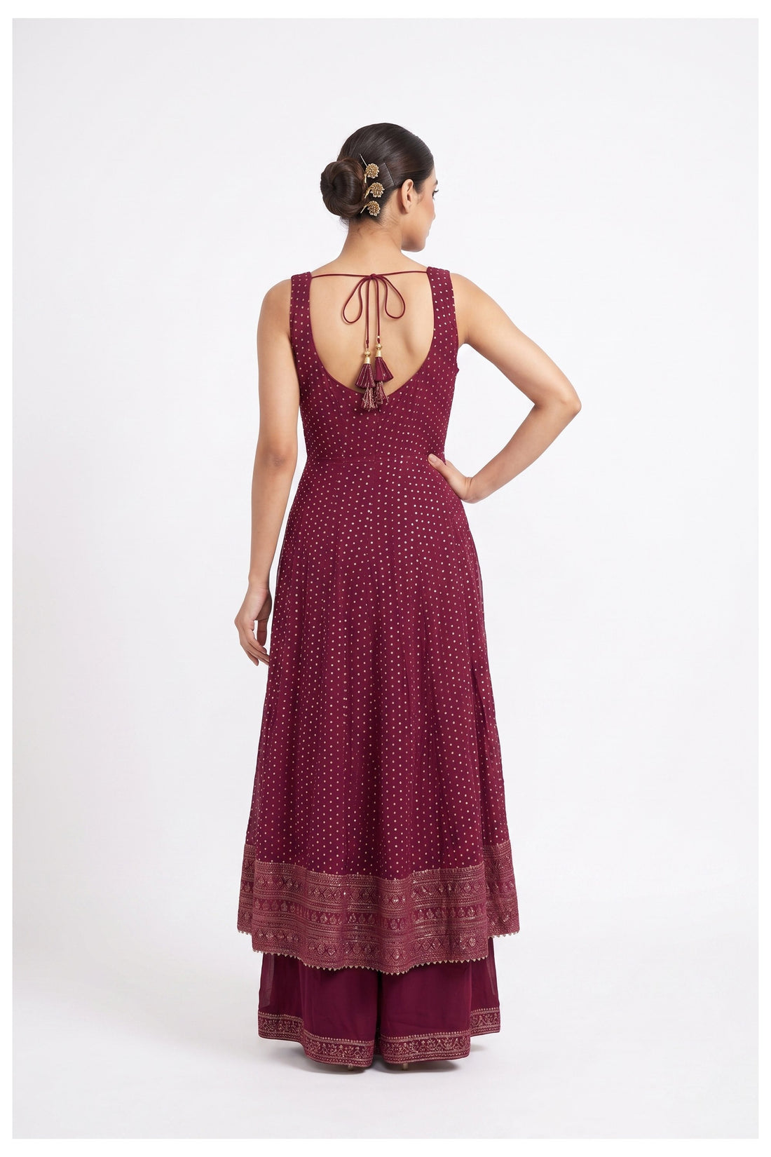 Wine Embroidered Anarkali Palazzo Set With Dupatta