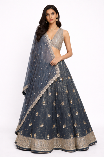 DARK DEEP STEEL BLUE LEHENGA CHOLI