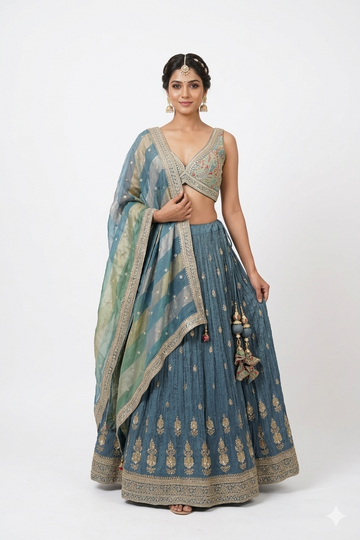 DARK DEEP SKY BLUE LEHENGA CHOLI