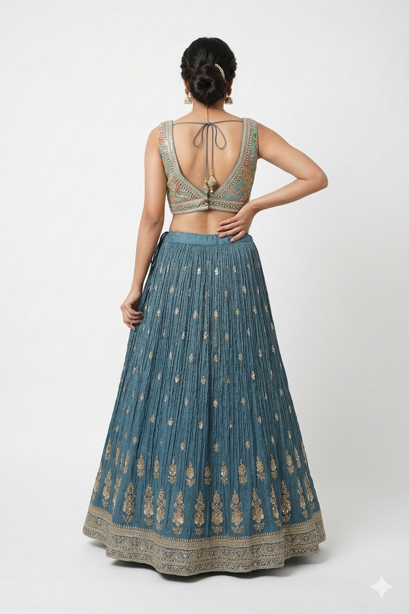 DARK DEEP SKY BLUE LEHENGA CHOLI