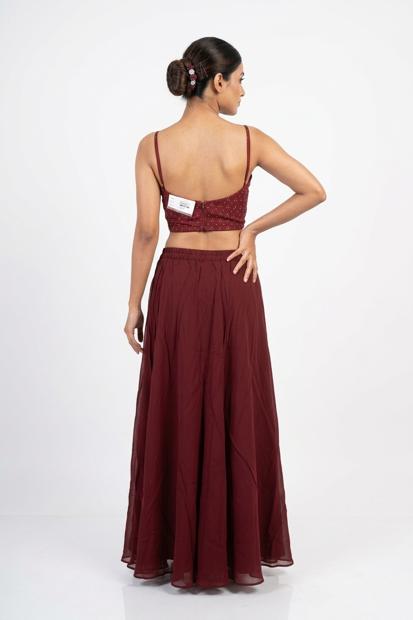 Royal Maroon Designer Sharara Set With Embroidered Peplum Top