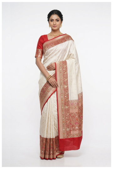 Ivory Banarasi Pure Silk Saree With Weaving