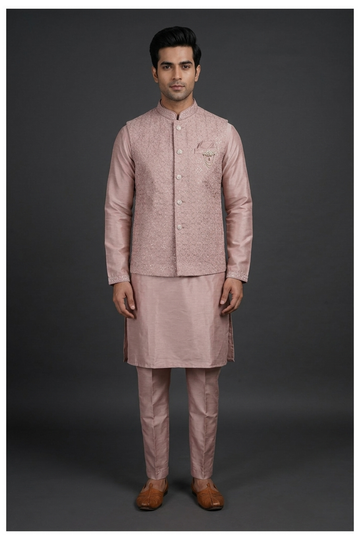 Men'S Embroidered Kurta Set With Koti