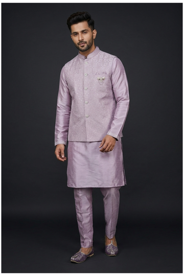 Men'S Embroidered Kurta Set With Koti