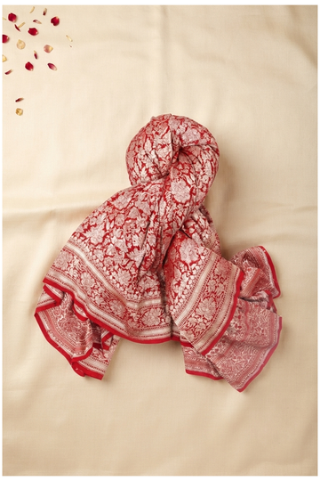 Crimson Red Banarasi Silk & Bandhni Wedding Saree