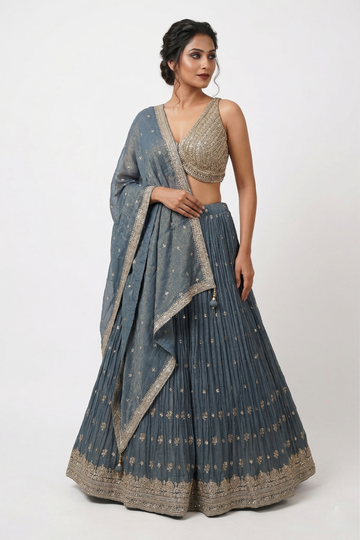 DARK DEEP STEEL BLUE LEHENGA CHOLI