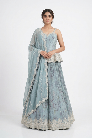 PESTAL SKY BLUE LEHENGA CHOLI