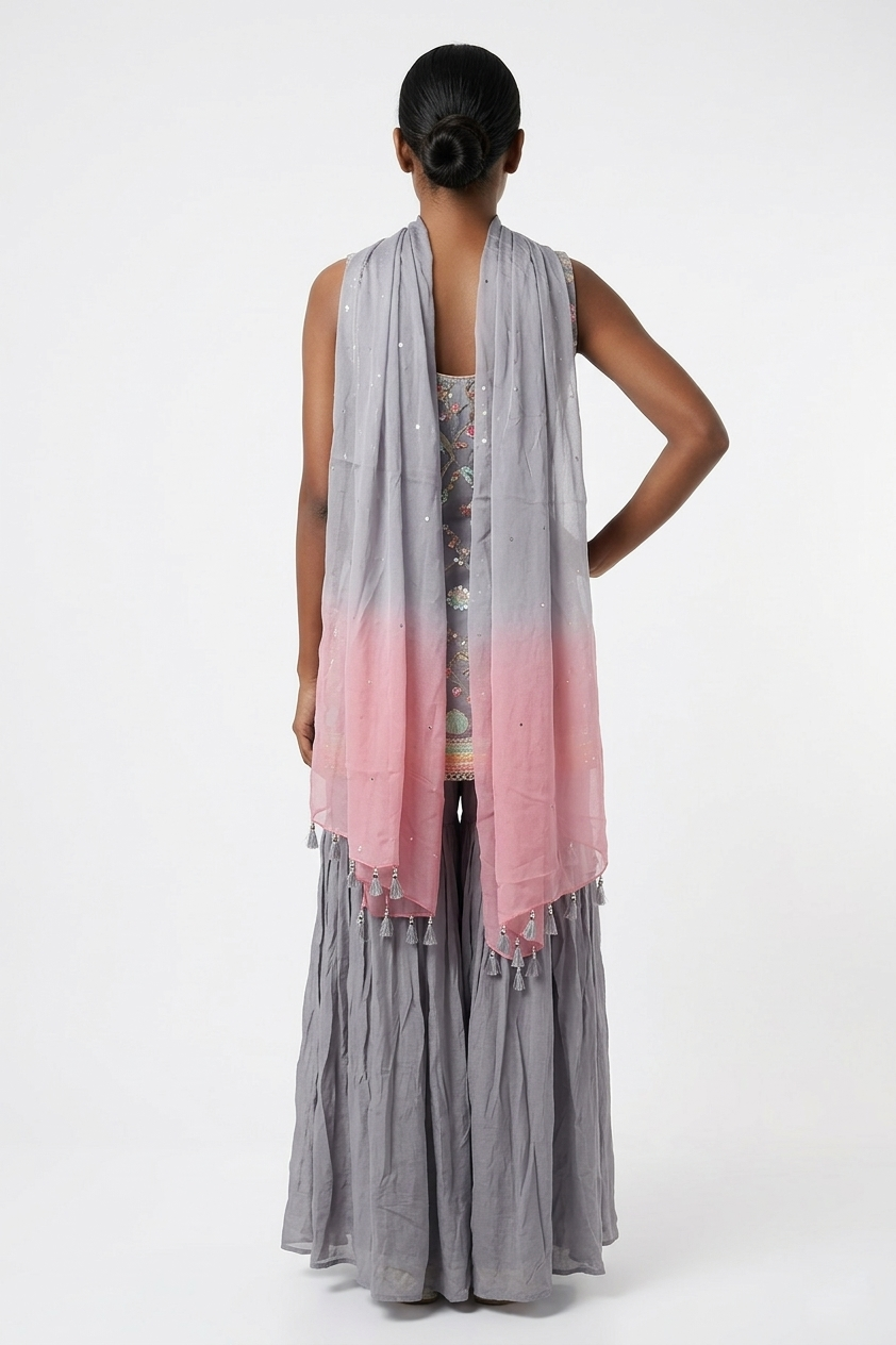 Light Lavender Embroidered Kurta Palazzo Set With Dupatta
