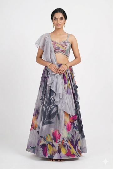 GRAY  LEHENGA CHOLI