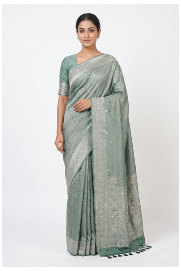 Pistachio Green South Tissue Silk Wedding & Partywear Saree