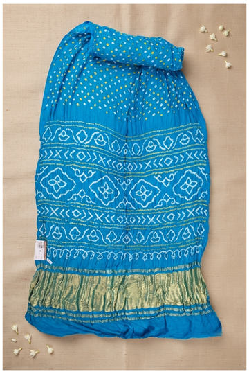 Cerulean Blue Bandhni Gajji Silk Wedding Saree
