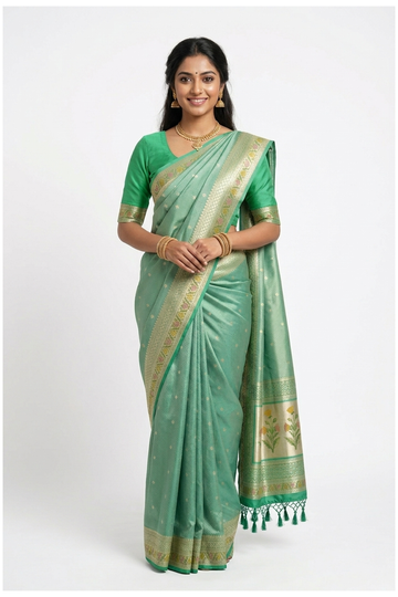 Pistachio Green Banarasi Art Silk Wedding Party Saree