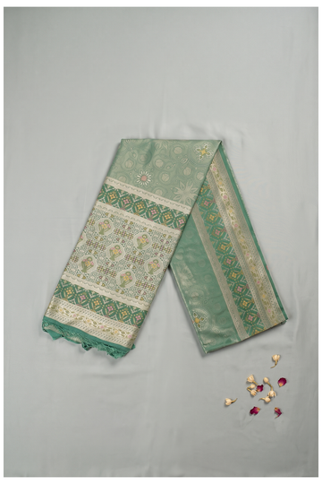 Mint Green Banarasi Art Silk Wedding Party Wear Saree