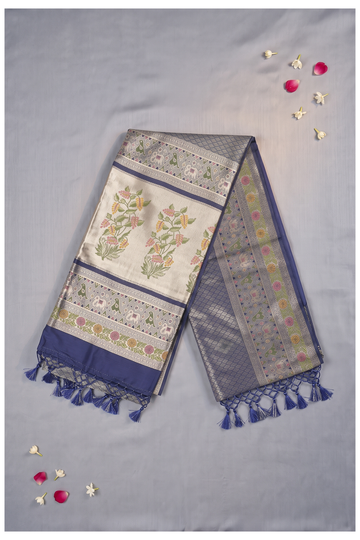 Slate Blue Banarasi Art Silk Wedding & Party Wear Saree