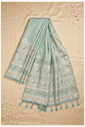Aqua Green Banarasi Art Silk Wedding Party Wear Saree