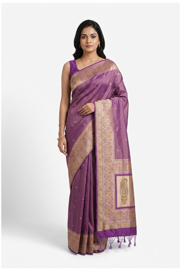 Lavender Purple Banarasi Art Silk Saree For Wedding & Party