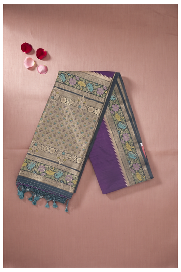 Deep Purple Banarasi Art Silk Wedding Party Wear Saree