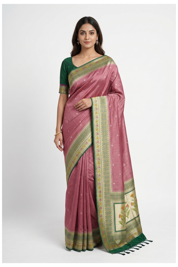 Mauve Pink Banarasi Art Silk Wedding Party Wear Saree