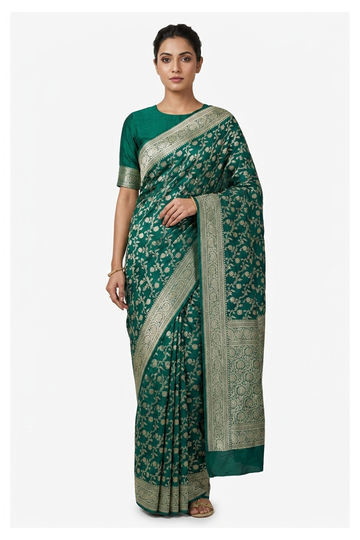 Bottle Green Banarasi Pure Silk Wedding Saree