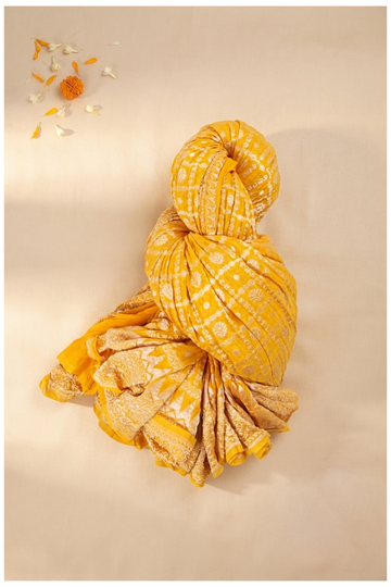Golden Yellow Banarasi Silk Gajji Saree For Weddings & Haldi