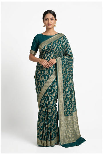 Bottle Green Banarasi Pure Silk Georgette Wedding Saree