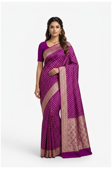 Deep Purple Banarasi Georgette Pure Silk Wedding Saree