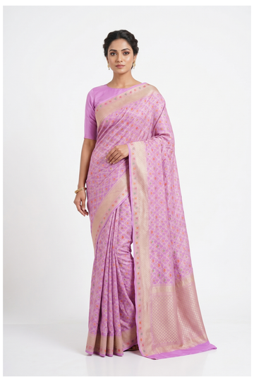 Orchid Purple Banarasi Pure Silk Wedding Saree