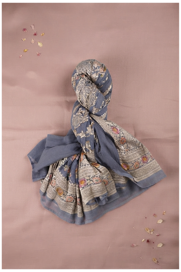 Slate Blue Banarasi Pure Silk Wedding & Party Wear Saree
