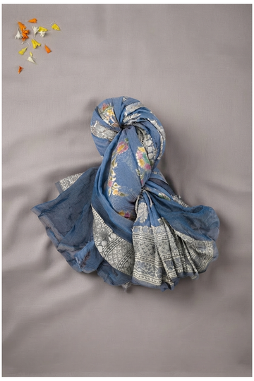 Dusty Blue Pure Silk Banarasi Wedding Saree