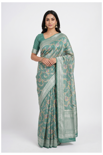 Seafoam Green Banarasi Georgette Pure Silk Wedding Party Wear